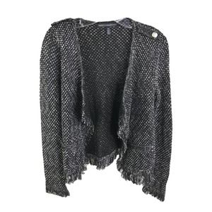 White House Black Market Women's Jacket Blazer Black White Fringe Knit Sz XS